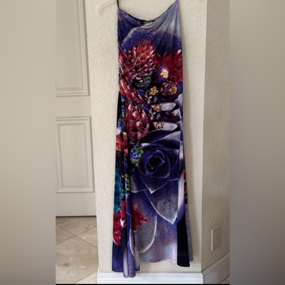 Roberto Cavalli Purple and Red Strapless Dress